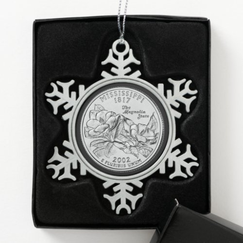 Tinted Mississippi State Quarter  Snowflake Pewter Christmas Ornament