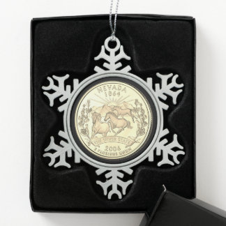 Tinted Nevada State Quarter Snowflake Pewter Christmas Ornament