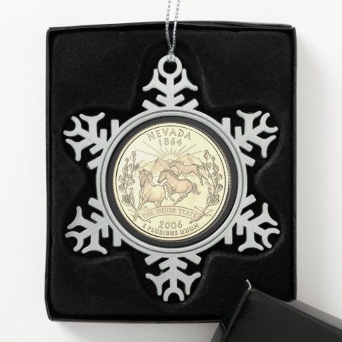 Tinted Nevada State Quarter  Snowflake Pewter Christmas Ornament