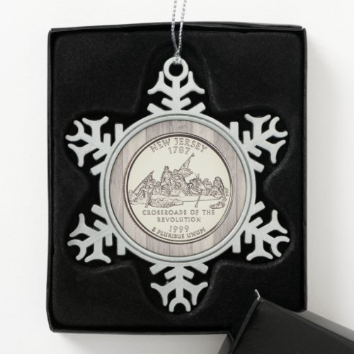 Tinted New Jersey State Quarter  Snowflake Pewter Christmas Ornament