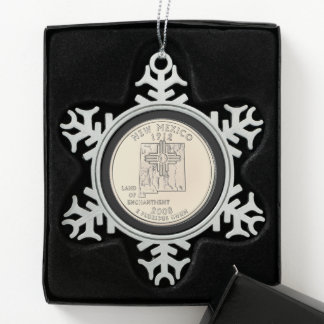 Tinted New Mexico State Quarter Snowflake Pewter Christmas Ornament