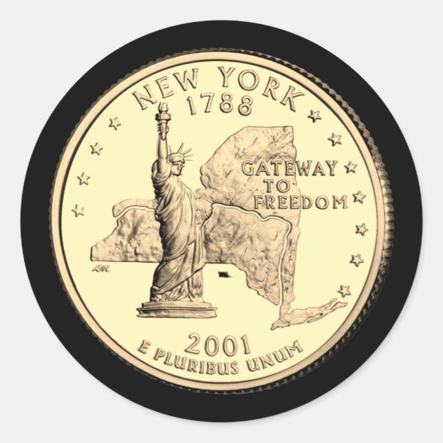 Tinted New York State Quarter Design  Classic Round Sticker (Front)