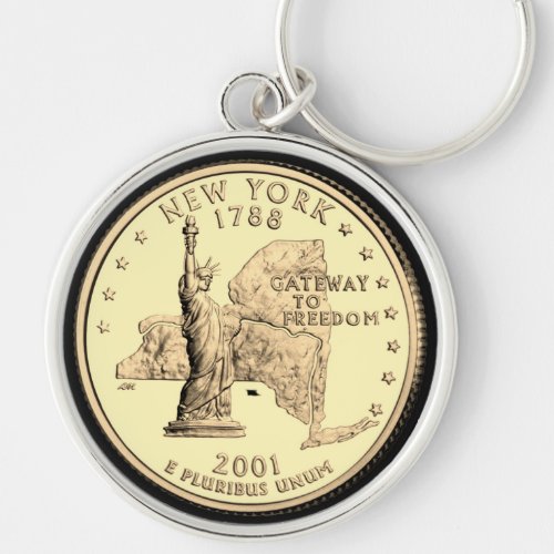 Tinted New York State Quarter Design  Keychain