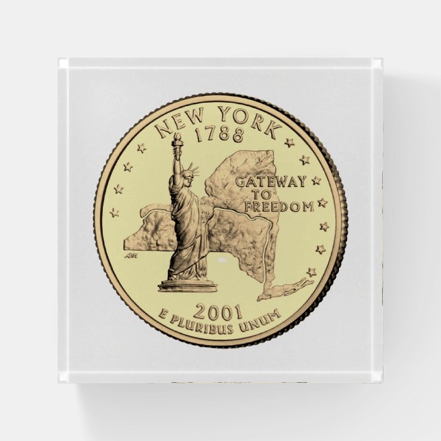 Tinted New York State Quarter Design   Paperweight (Front)