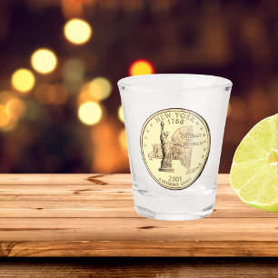 Tinted New York State Quarter Design Shot Glass