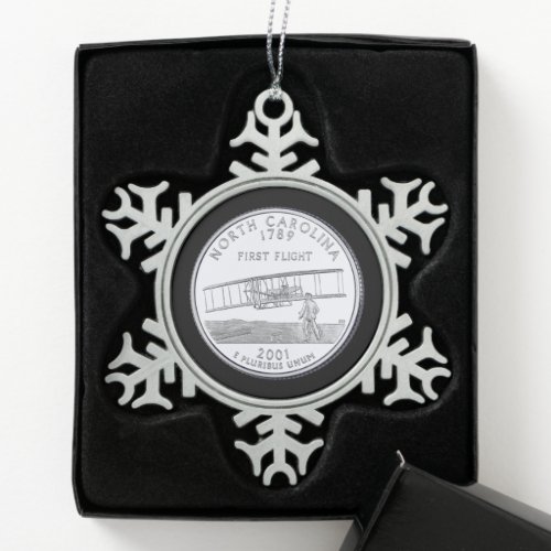 Tinted North Carolina State Quarter  Snowflake Pewter Christmas Ornament