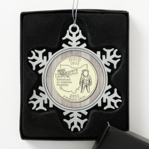 Tinted Ohio State Quarter  Snowflake Pewter Christmas Ornament