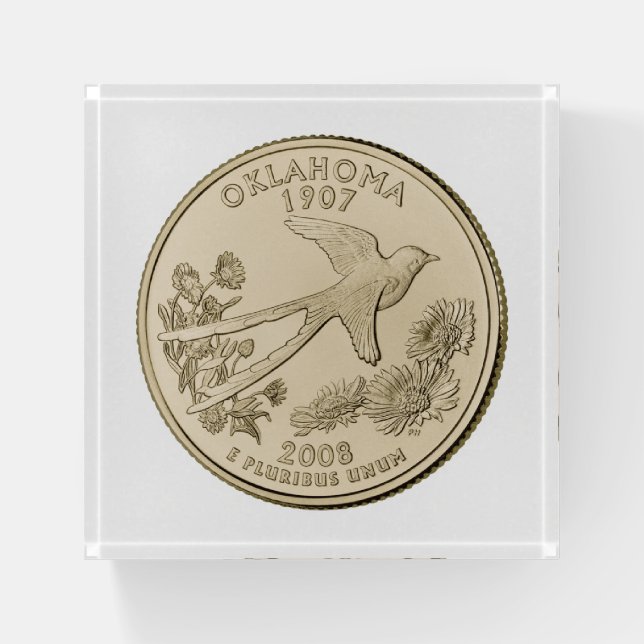 Tinted Oklahoma State Quarter Design Paperweight (Front)