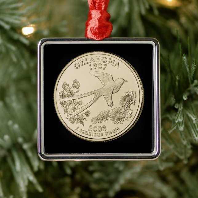 Tinted Oklahoma State Quarter  Metal Ornament (Tree)