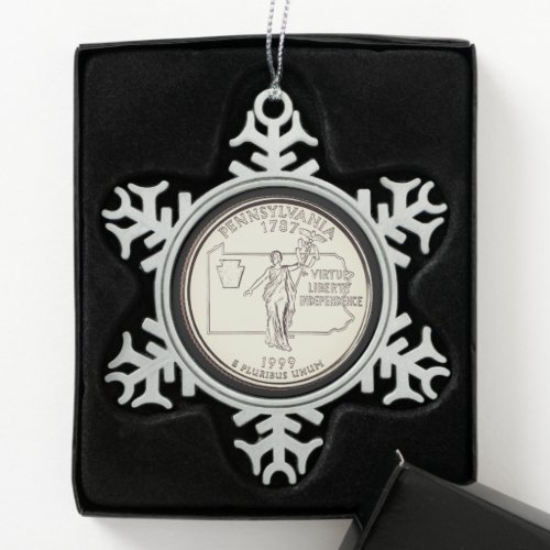 Tinted Pennsylvania State Quarter  Snowflake Pewter Christmas Ornament