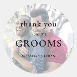 Tinted Photo Thank You from Grooms Gay Wedding Classic Round Sticker