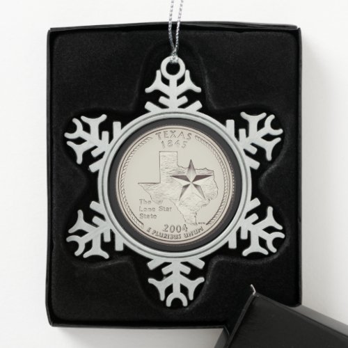 Tinted Texas State Quarter  Snowflake Pewter Christmas Ornament