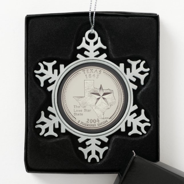 Tinted Texas State Quarter  Snowflake Pewter Christmas Ornament (Box)