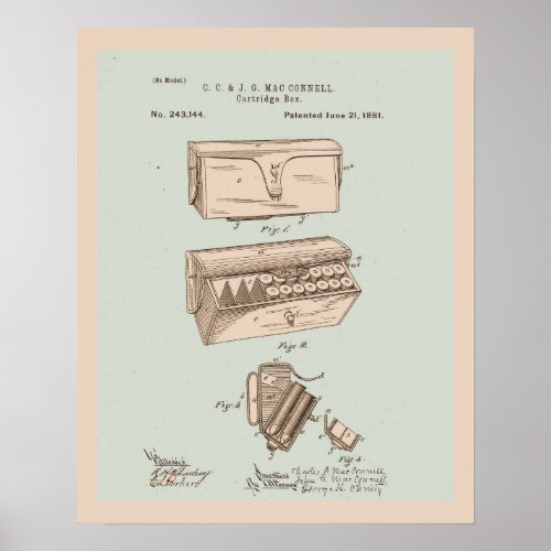Tinted Vintage Ammo Cartridge Box Patent Poster