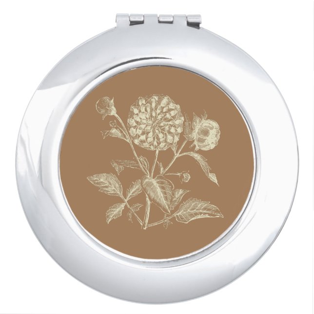 Tinted Vintage Zinnia Illustration Brown  Compact Mirror (Front)