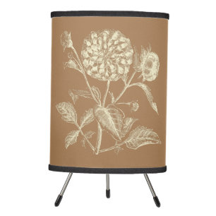 Tinted Vintage Zinnia Illustration Brown Tripod Lamp