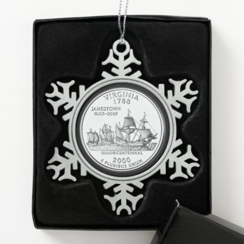 Tinted Virginia State Quarter   Snowflake Pewter Christmas Ornament