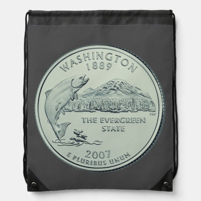 Tinted Washington State Quarter Design  Drawstring Bag (Front)