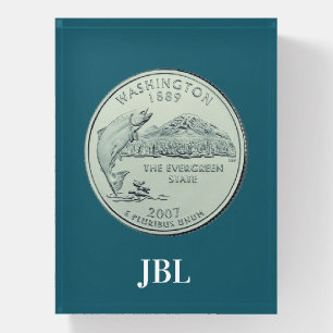 Tinted Washington State Quarter Design Monogram Paperweight