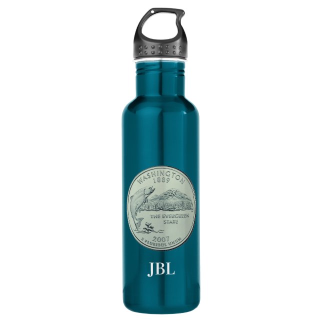 Tinted Washington State Quarter Design Monogram Stainless Steel Water Bottle (Front)