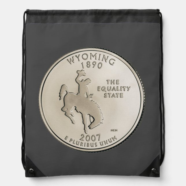 Tinted Wyoming State Quarter Design  Drawstring Bag (Front)