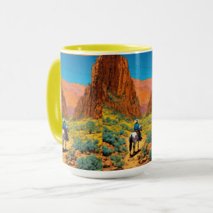 Tintin-Style Cowboy Vibrant Canyon Scene Mug