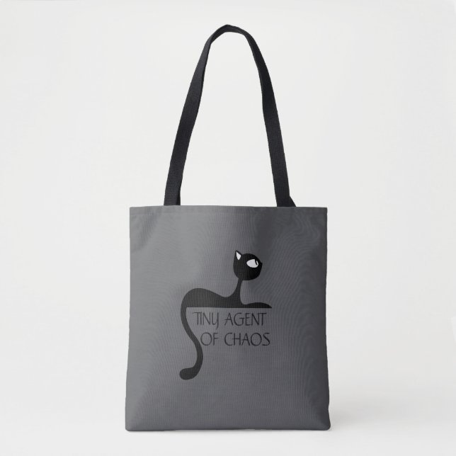 Tiny Agent of Chaos Black Cat gray Tote Bag (Front)