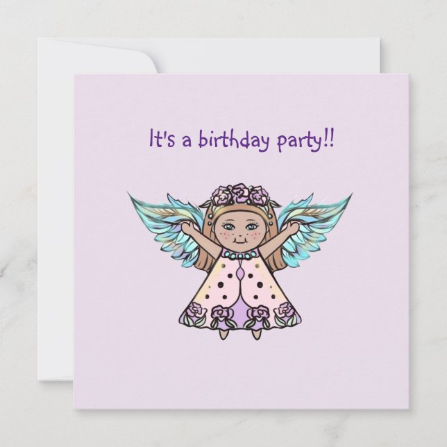 Tiny angel birthday party design by Renee Lavoie Invitation (Front)
