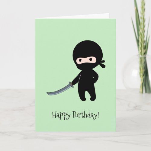 Tiny Angry Ninja on Green Birthday Card