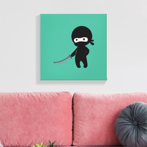 Tiny Angry Ninja on Green Canvas Print
