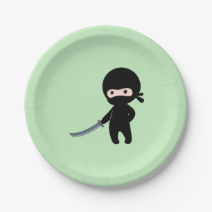 Tiny Angry Ninja on Green Paper Plates