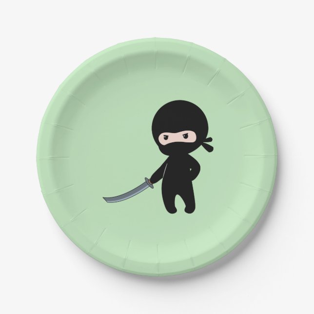 Tiny Angry Ninja on Green Paper Plates (Front)