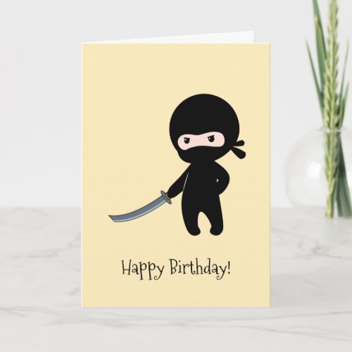 Tiny Angry Ninja on Yellow Birthday Card