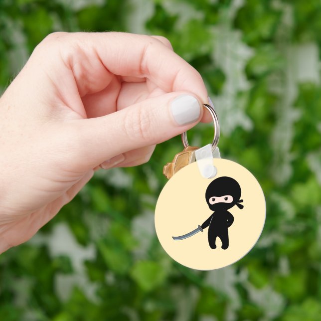 Tiny Angry Ninja on Yellow Keychain (Hand)