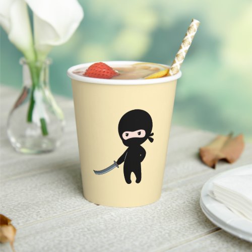 Tiny Angry Ninja on Yellow Paper Cups