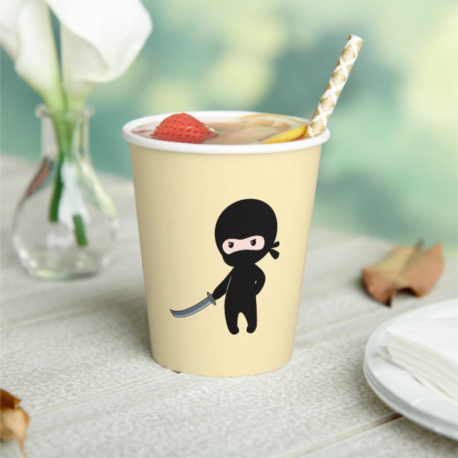 Tiny Angry Ninja on Yellow Paper Cups (Insitu)