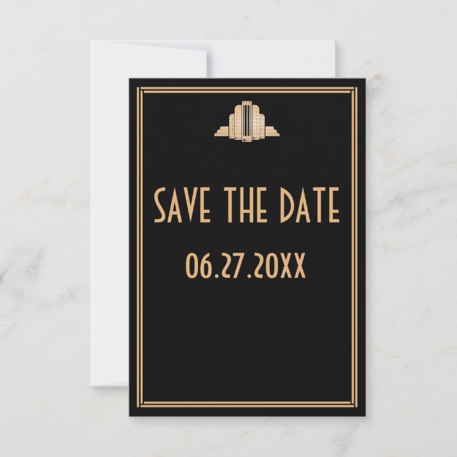 Tiny Art Deco Great Gatsby Wedding Save The Date Invitation (Front)