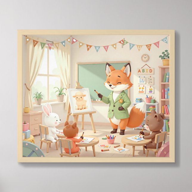 Tiny Art Studio – Fox Teacher & Friends Poster (Framed Front)