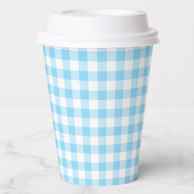 Tiny Baby Blue and White Gingham Paper Cups (Front)