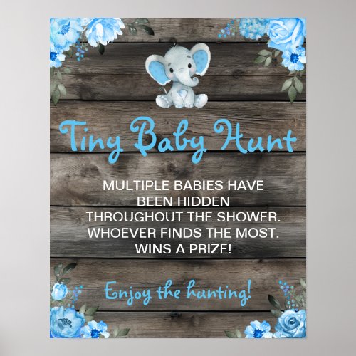 Tiny Baby Hunt Boy Elephant Baby Shower Game  Poster