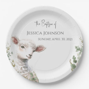 Tiny Baby Lamb and Eucalyptus baptism  Paper Plates