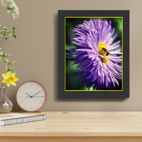 Tiny Bee On Purple Daisy Flower Close Up Framed Framed Art