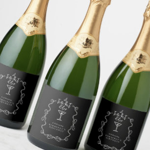 Tiny Bit Older Black Hand Drawn Martini Birthday  Sparkling Wine Label