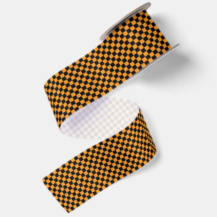 Tiny Black and Orange Checkered Halloween Satin Ribbon