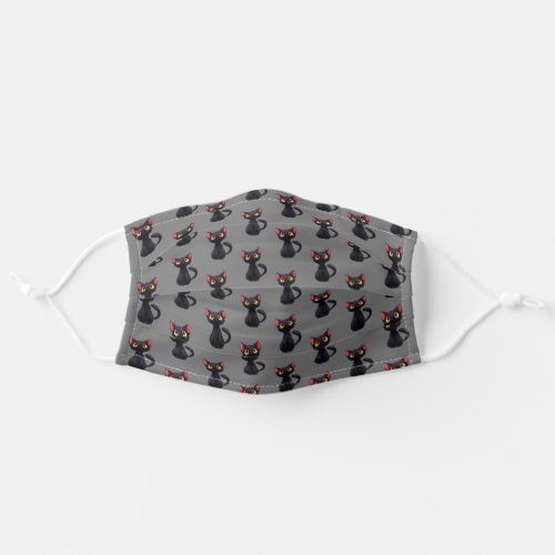 tiny black cats on gray adult cloth face mask