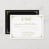 Tiny Black Gold Great Gatsby Art Deco Wedding RSVP Enclosure Card (Front/Back)
