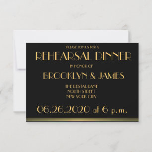 Tiny Black Great Gatsby Wedding Rehearsal Invites