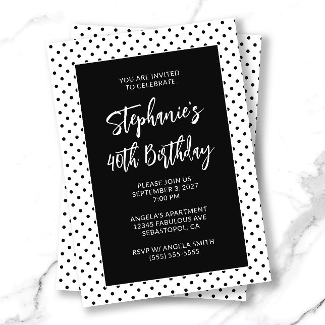 Tiny Black Polka Dots Bold 40th Birthday Invitation (Tiny Black Polka Dots Bold 40th Birthday Invitation)