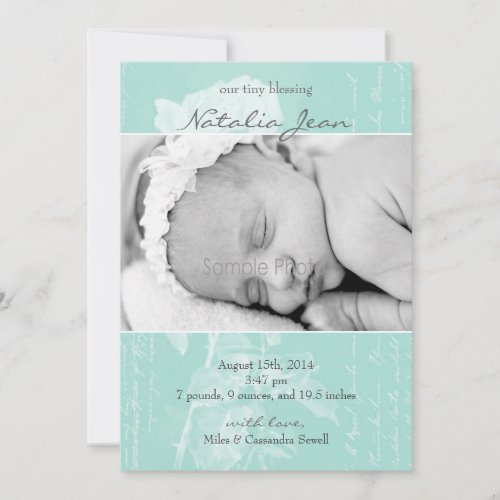 Tiny Blessing Birth Announcement//Light Emerald