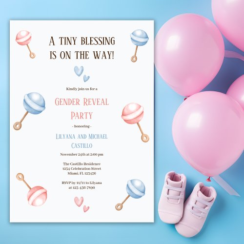 Tiny Blessing is on the Way Gender Reveal Party Invitation